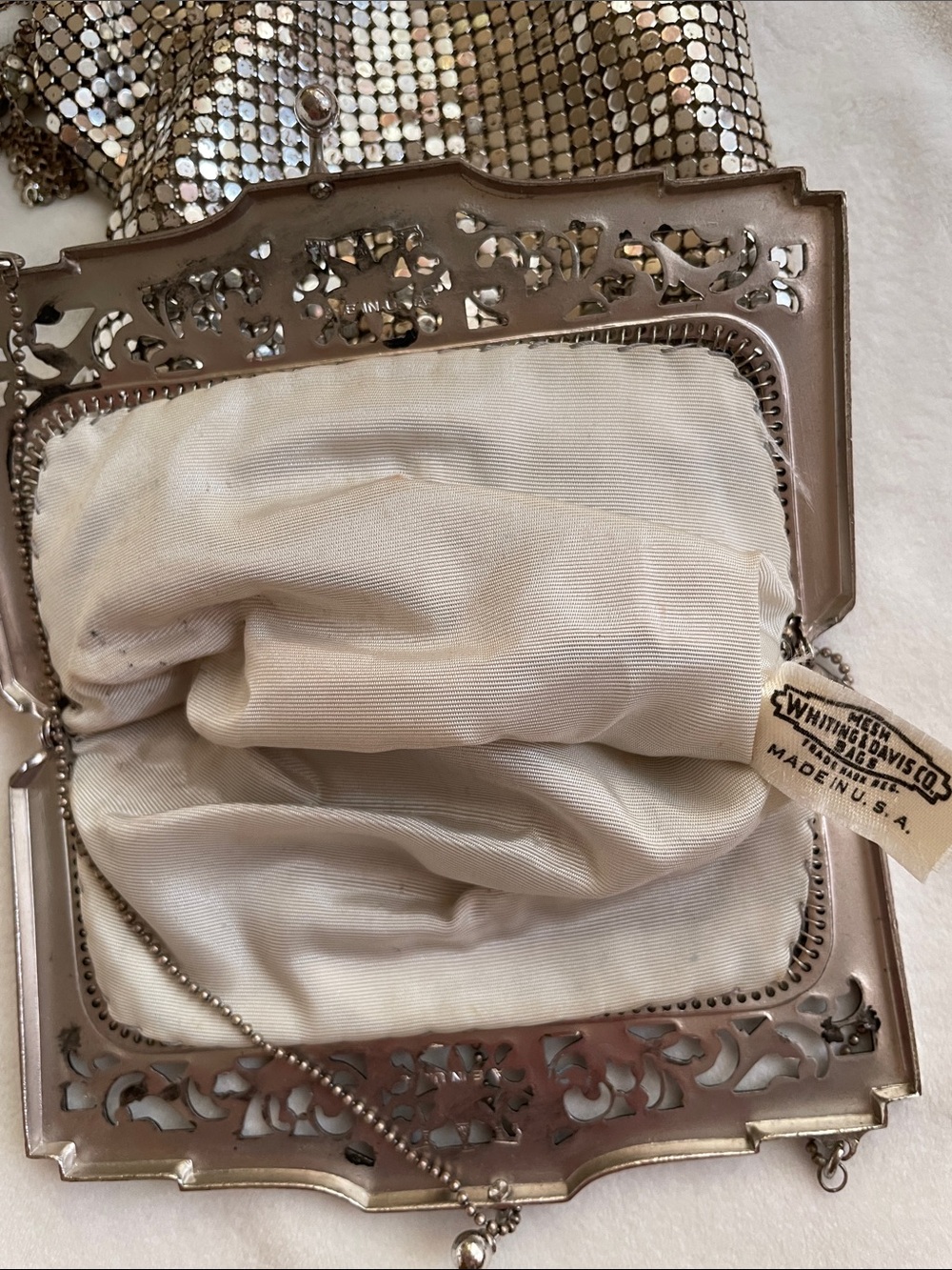 Antique Art Deco Whiting & Davis Silver Mesh Metal "flapper"Purse c.1920 - Picture 5 of 10